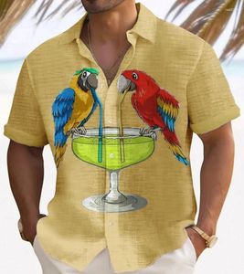 Men's Casual Shirts 2023 Cute Parrot Print Short-Sleeved Shirt Street Fashion Top Breathable Cardigan Summer Clothing