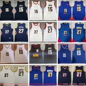 2023-24 Yeni Sezon Basketbol 15 Nikola Jokic Jersey Dikiş 27 Jamal Murray 50 Aaron Gordon Formaları Blue City Beyaz Lacivert Nefes Alabilir Spor Gömlekleri