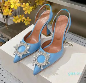 Dress Shoes Begum sandals Satin pointed slingbacks Bowtie pumps Crystal-sunflower high heeled shoe10cm Women's Luxury Designer Party Evening shoes