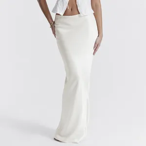 Saias Verão Cetim Elegante Saia Longa Branco Slim Escritório Senhora Stretchy Dupla Camada Mulheres 2023 Moda