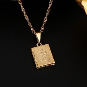 Pendant Necklaces Fashion Unisex Jesus Jewelry 24K Gold Color Cross Locket Necklace