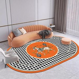 Trendig textur vardagsrum soffbord sovrum sovrum filt oval orange hästljus lyx matbord matta