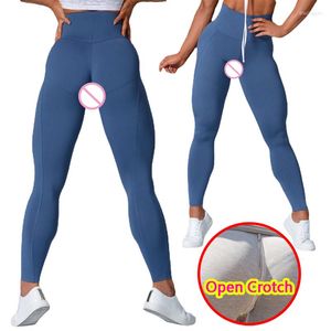 Damen Leggings Sexy Frau High Rise Open Cortch Sitze Crothless Pants Fitness Sport Body Lifting Gym Tight Hidden Zipper Pant