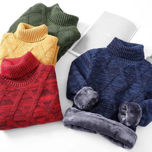 Pullover 2023 Winter Boys Sweater Turtleneck Plus Velvet Thickening Children Autumn Fashion Sweaters Kids Top Clothing 231120