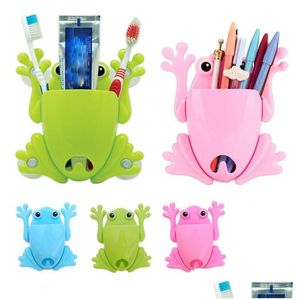 Toothbrush Holders Lovely Cartoon Cute Frog Toothbrush Holder Stick Paste Organizer Bathroom Set Accessories Products Drop Delivery Ho Dhrpv