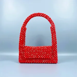 Borse da sera 2023 Borsa da donna fatta a mano in acrilico premium rosso estivo Borsa a tracolla mobile in tessuto con perline per personalizzazione delle donne