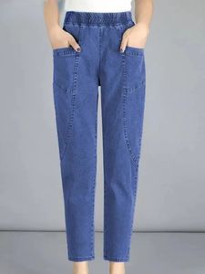 Jeans femininos vintage cintura alta tornozelo comprimento jeans harem elástico denim calças tamanho grande 4xl mãe reta vaqueros casual baggy spodnie 231121