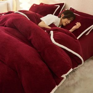 Conjuntos de cama 1 pc inverno veludo capa de edredão conjunto cor sólida grossa coral conjunto de cama ab lado colcha capa quente edredão capa 231120