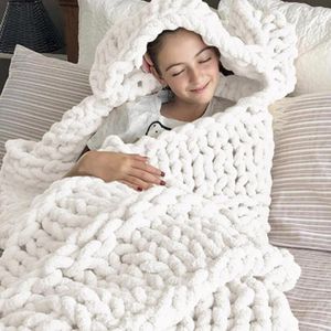 Coperte Coperta in ciniglia lavorata a maglia grossa, tappetino per tessitura, decorazione per sedia, filato caldo, casa per Pografia