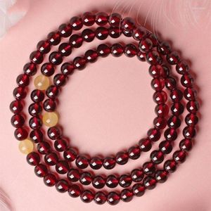 Strand Natural Amber Color Garnet Beaded Bracelet For Women Men Burgundy Boys Girls Hand Jewelry Mother's Day Gift