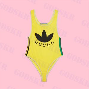 Biquíni amarelo de grife feminino maiô de peça única listrado na moda verão praia maiô feminino