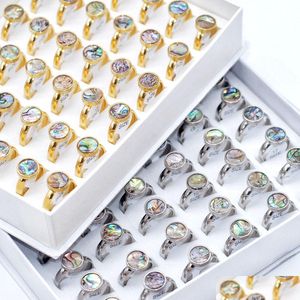 Cluster Rings Bk Lots 30Pcs Round Shape Abalone Shell Stainless Steel Ring Lover Fashion Women Luxury Jewelry Access Dhgarden Dhmq3