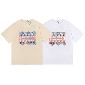 Stamp Rhude Clock Coconut Tree Oil Painting Printed Short Sleeve T-shirts for Men and Women