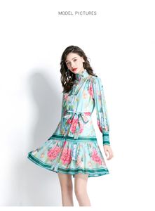 New French Elegant Temperament Printed Chiffon Dress Fashionable Sweet Pleated Princess Dress