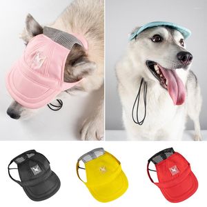 Dog Apparel Cute Adjustable Sun Hat Pet Peaked Cap Outdoor Headwear Mesh Baseball Breathable Cartoon With Ear Holes