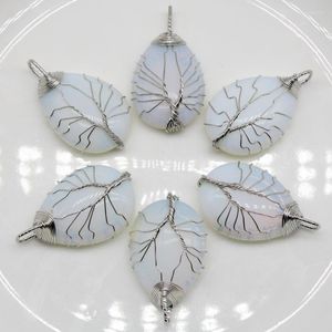 Pendant Necklaces Wholesale Natural Stone Opal Tree Of Life Wire Wrapped Water Droplets Beads DIY For Necklace Accessories 6pcs/lot