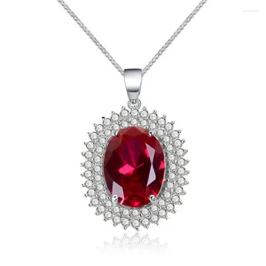 Anhänger Halsketten Luxus Vintage Oval Zirkon Für Frauen Glanz Rot CZ Stein Inlay Modeschmuck Link Kette Hochzeit Party Geschenk