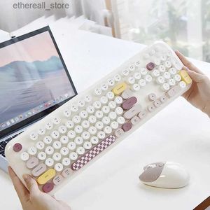 Tangentbord söta trådlösa tangentbordmusuppsättning mini 2.4G tangentbord muskombo -flickor tangentbord med rund tangentcap för bärbara skrivbord mjukt batteri Q231121