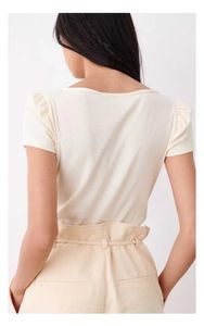 T-shirt da donna 128182 Fashion Classic Trendy Designer di lusso Panno Stile francese Tenera semplicità Colletto quadrato bianco DonnaDonne