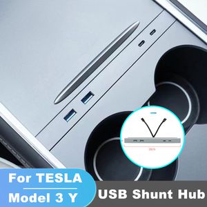 27W Quick Charger USB Shunt Hub For Tesla Model 3 Y 2021-2023 Intelligent Docking Station Car Adapter Powered Splitter Extension