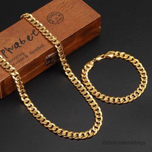 Bracelet Necklace Classics Fashionable Real 24K Yellow Gold Mens Woman Necklace Bracelet Jewelry Sets Solid Curb Chain