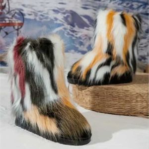 wärmer Frauen Modeschläger auf warmen Schneestiefeln Winter Luxus Outdoor Pelzig Fuchs Fellstiefel Designer Plüsch warme Plattform Schuhe