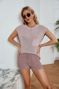 Spring Summer Women's Two Piece Sets Sleeveless Top and shorts Pants Loose Casual Set Plus Size Pocket Solid Fashion Women Knit