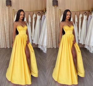 Sexy amarelo uma linha vestidos de baile longo para mulheres cintas de espaguete querida alta divisão lateral ocasiões formais noite festa de aniversário segunda recepção vestidos de concurso