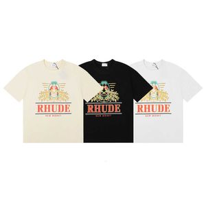 ファッションニッチrhudeロングテールオウムプリントヒップホップユニセックスルースカジュアルショートスリーブTシャツ