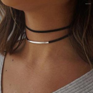 Choker Double Circle Necklace For Women Girl Lady Punk Party Jewery Sexy Vintage Rock Gothic Collar PU Leather