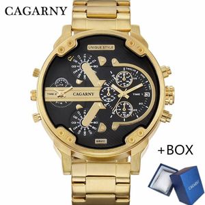 Armbanduhren Relogio Cagarny 2023 Markenuhr Herren Militär Sport Luxus Mode Quarz Zwei Zeit Datum Wasserdicht Gold Männliche Uhr