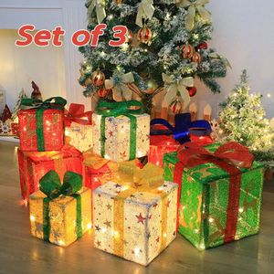 Christmas Decorations A set of 3 lights gift box transparent warm white decorative home yard party gifts 231121