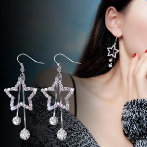 Stud Küpe Kız Pentagram Rhinestone Moda Kadınlar Altın Renkli Yıldız Tassel Uzun Kristal Takı Kolye Femme