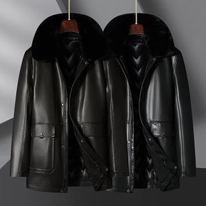 メンズレザーフェイクレザー高品質の大型サイズのメンズファーコートとフリースの濃厚なお父さんの冬のコートとレザーカラー付きファットサイズファーコート231120