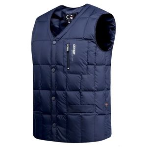 Mäns västar vit anka ner väst män lätt höst vinter varm vadderad ärmlös jacka manlig svart golf mode casual knapp Waistcoat 231121