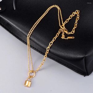 Colares Pingente Vintage Multi Camada Bloqueio Colar Punk Chunky Chain Collier Cor Dourada Titânio Aço Extensão Jóias