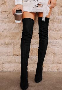 Boots 2023 Winter Stretch Boots Suede High Heels Pointed Thigh High Boots Black Blue Red Zipper Over The Knee Boots Sexy Women Shoes T231121