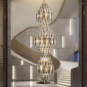 Pendelleuchten Villa Wohnzimmer Kristalllampe El Lobby Kronleuchter Duplex Mittlere Etage Hohle Einfache Wendeltreppe Lange LOFTER