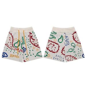 Roupas de grife shorts curtos casuais estilo americano Rhude flor de caju de malha com cordão shorts masculinos femininos calças de praia casuais joggers roupas esportivas