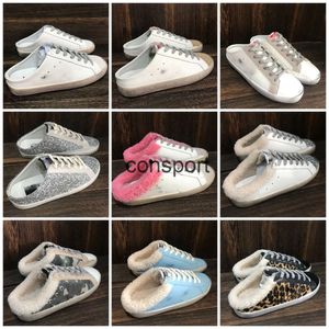 Designer Itália marca Goldenlies Sneaker Mulheres Verão Chinelos Sapatos Casuais Sapatos de Lã de Inverno Lantejoulas Clássico Branco Do-Old Dirty Spuer-Star Sabot Slipper Slides