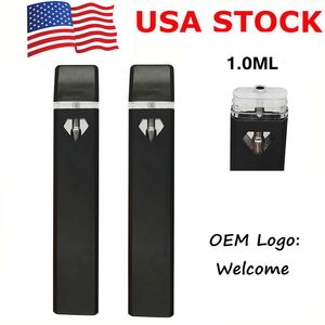 USA STOCK Penne Vape usa e getta 1 ml Dispositivo per olio denso 280 mAh Batteria ricaricabile Finestra con vista a diamante Baccelli da un grammo Penna Starter kit personalizzati Logo OEM D7 vuoto