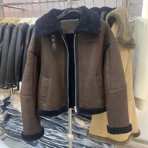 Couro feminino 2023 inverno shearling jaqueta genuína pele de carneiro casaco grosso quente moto casacos senhora