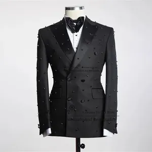 Abiti da uomo In Metallo Impreziosito Da Uomo Doppio Petto Smoking Dello Sposo Perline di Lusso Da Sposa Prom Blazer Pantaloni Vestito Terno Masculino Completo