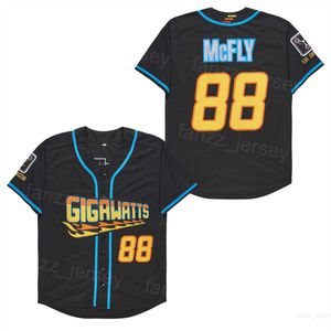 Moive Baseball Gigawatts Jerseys 88 McFly BACK TO THE FUTURE Cooperstown Team Black University Pure Cotton College Vintage Cool Base Retro Stitched Sport Uniform