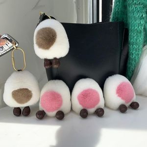 Keychains Rex Keychain Real Fur Pendant Cute Plush Boiled Egg Toys Doll Women Bag Charm Car Key Metal Keyrings Sweet Birthday Gift