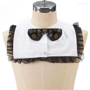 Papillon Steampunk Colletto finto per camicia Ingranaggi gotici Colletti staccabili Decori collo vintage Uomo Donna Accessorio in stoffa bianca nera