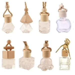 Wiszący samochód wiszący szklany butelki olejki eteryczne dyfuzery puste perfumy aromaterapia napełniana dyfuzor powietrza świeższe zapach Ornament Fy5288 GC0923x2