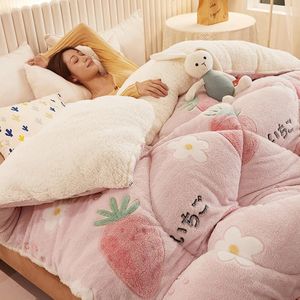 Bedding sets Lamb wool quilt thickened in winter to keep warm winter coral milk velvet student dormitory single spring and autumn bedding 231120