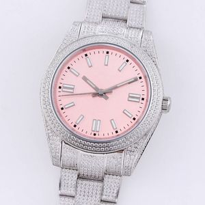 Reloj de diamantes Reloj para hombre Relojes mecánicos automáticos de color rosa Correa de acero inoxidable Diseñador impermeable Montre de luxe 41 mm