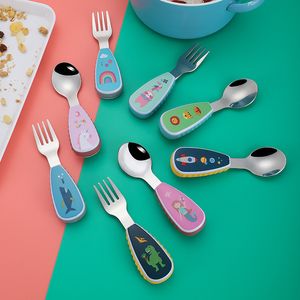 Cartoon Tableware Set Silicone Food Training Spoon Dessert Spoon Stainless Steel Feeding Spoon Fork Baby Gadget Children Cutlery